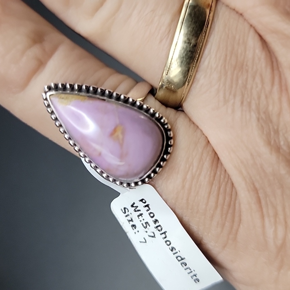 NEW Phosphosiderite Sterling Silver Ring Size  7 Pear Shape Purple Gemstone Boho - Picture 10 of 11